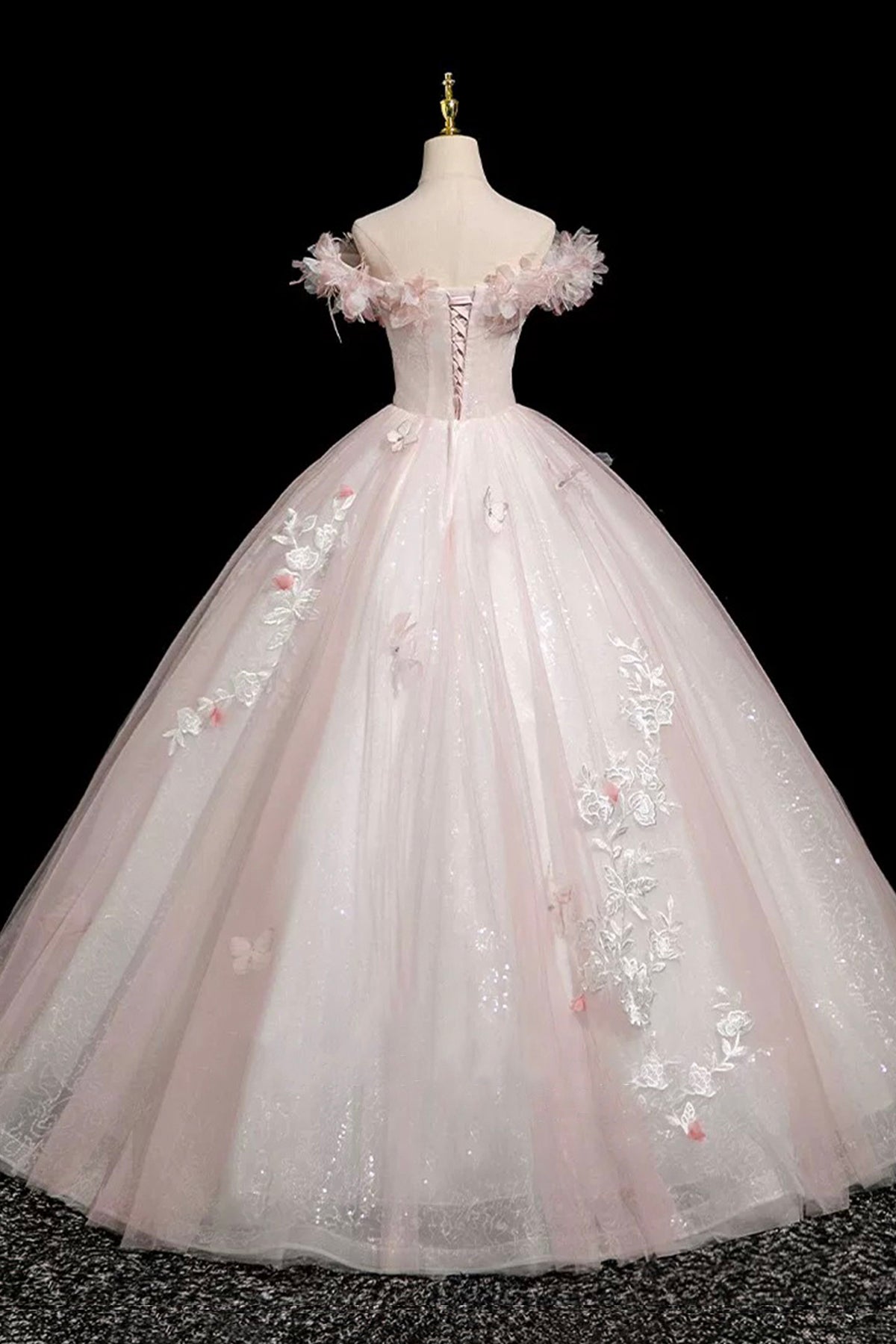 Pink A-Line Corset Tulle Lace Prom Princess Dress Sweet 16 Dress