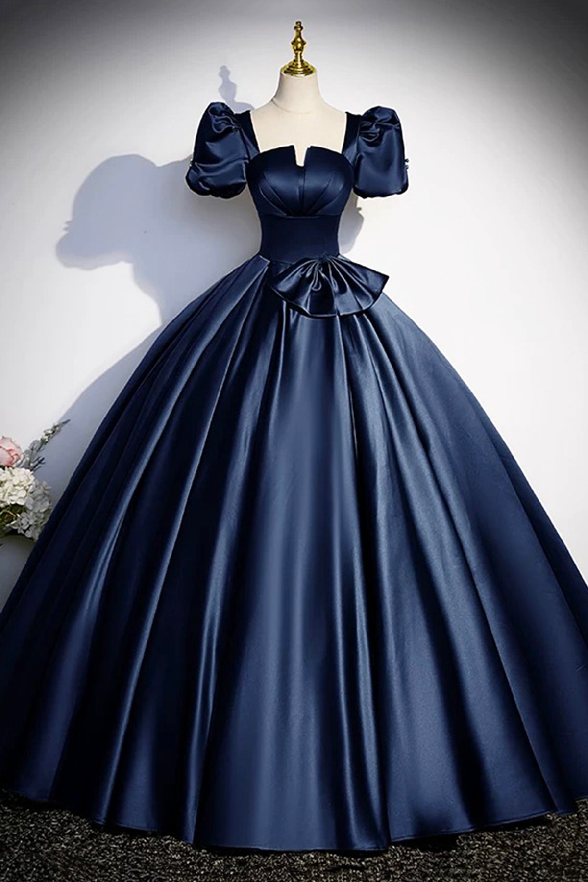 Ball Gown A-Line Short Sleeve Floor Length Formal Dress Elegant Satin Princess Evening Dress