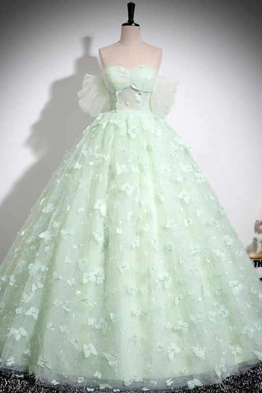 Gorgeous Off Shoulder Mint Green Long Sweet Prom Dresses with Butterfly Off the Shoulder Formal Evening Dresses