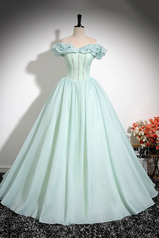 Mint Green Princess Ball Gown Beautiful Tulle Lace Up Prom Graduation Dress A-Line Off Shoulder Floor Length Party Dress