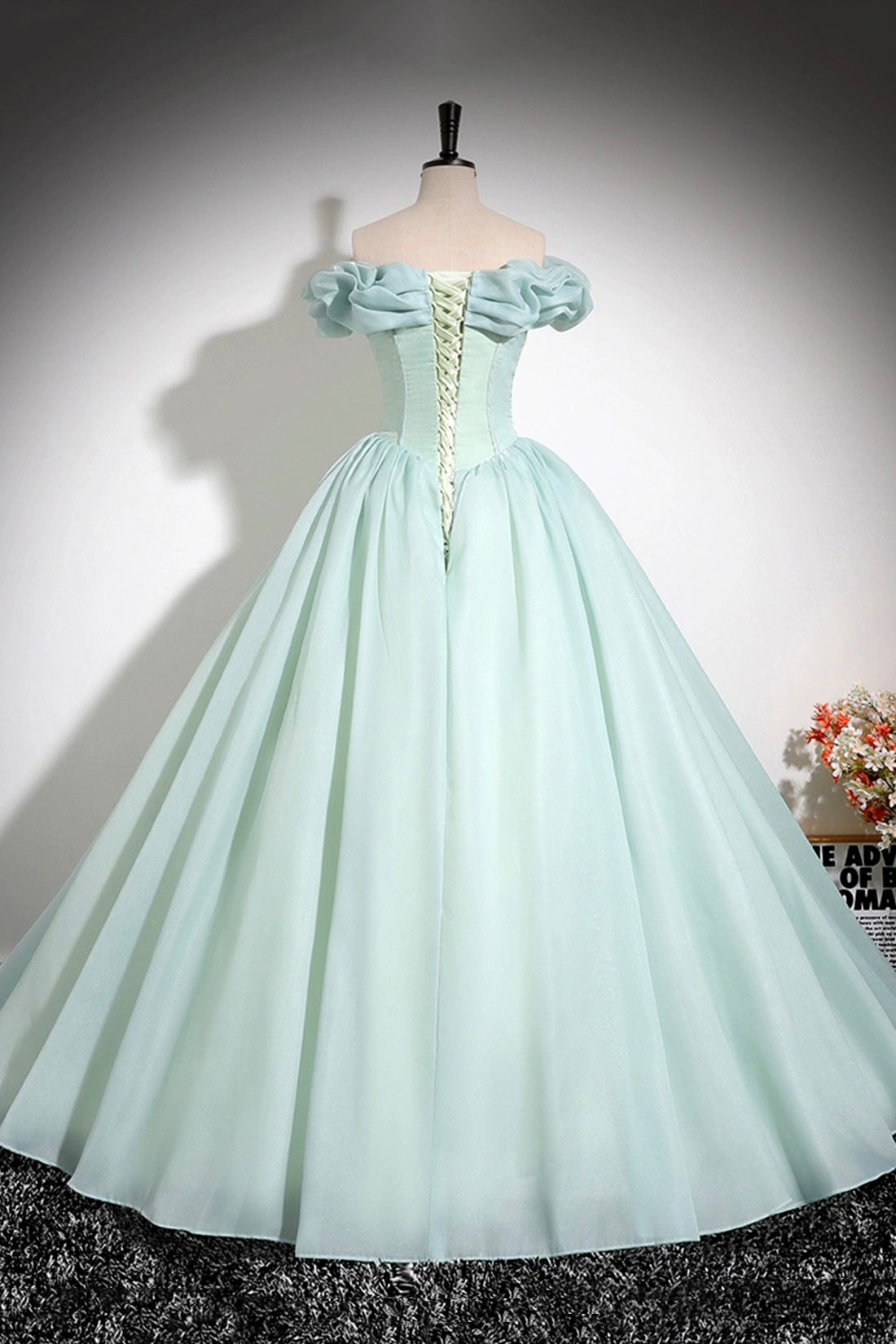 Mint Green Princess Ball Gown Beautiful Tulle Lace Up Prom Graduation Dress A-Line Off Shoulder Floor Length Party Dress