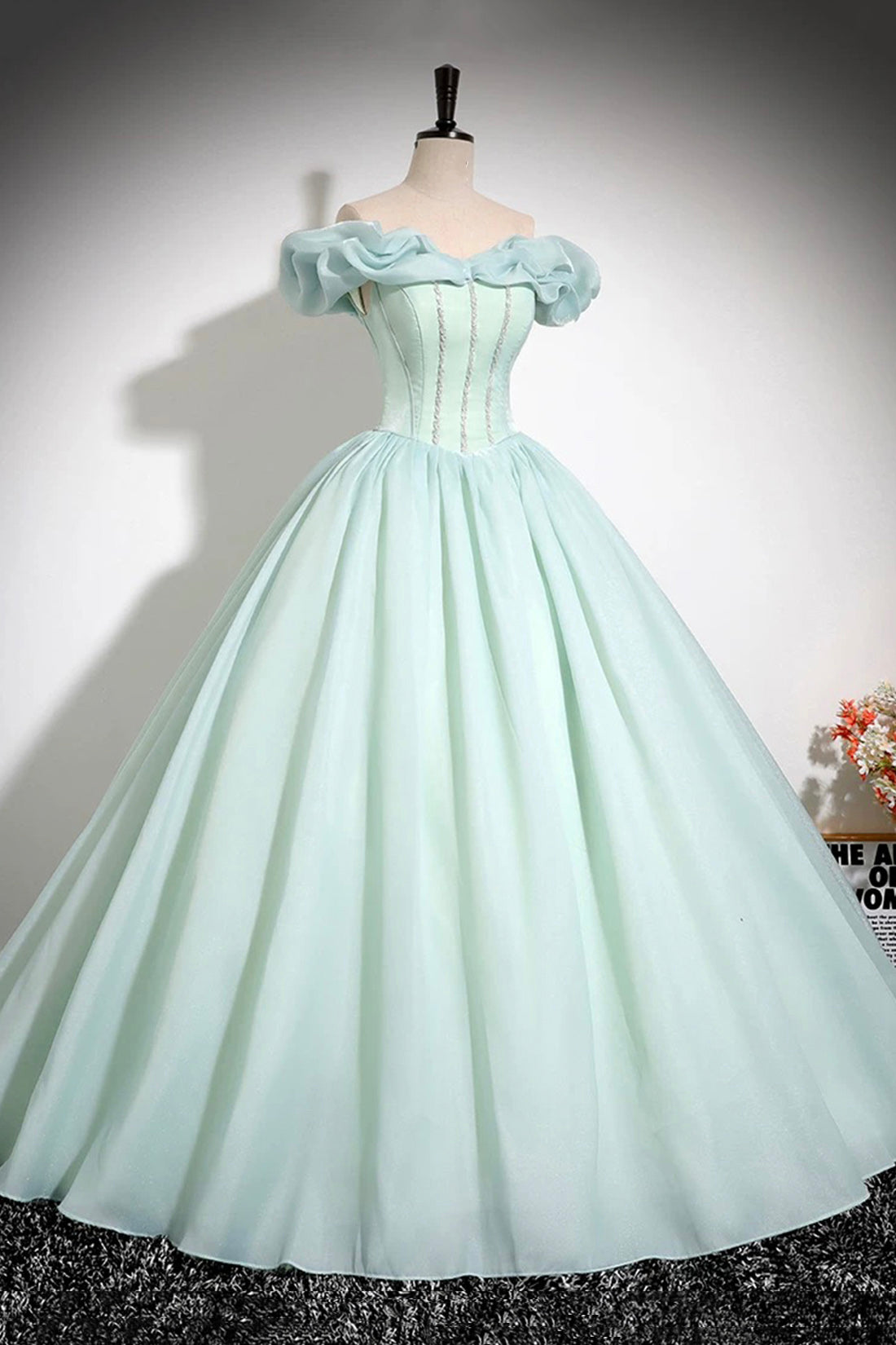 Mint Green Princess Ball Gown Beautiful Tulle Lace Up Prom Graduation Dress A-Line Off Shoulder Floor Length Party Dress