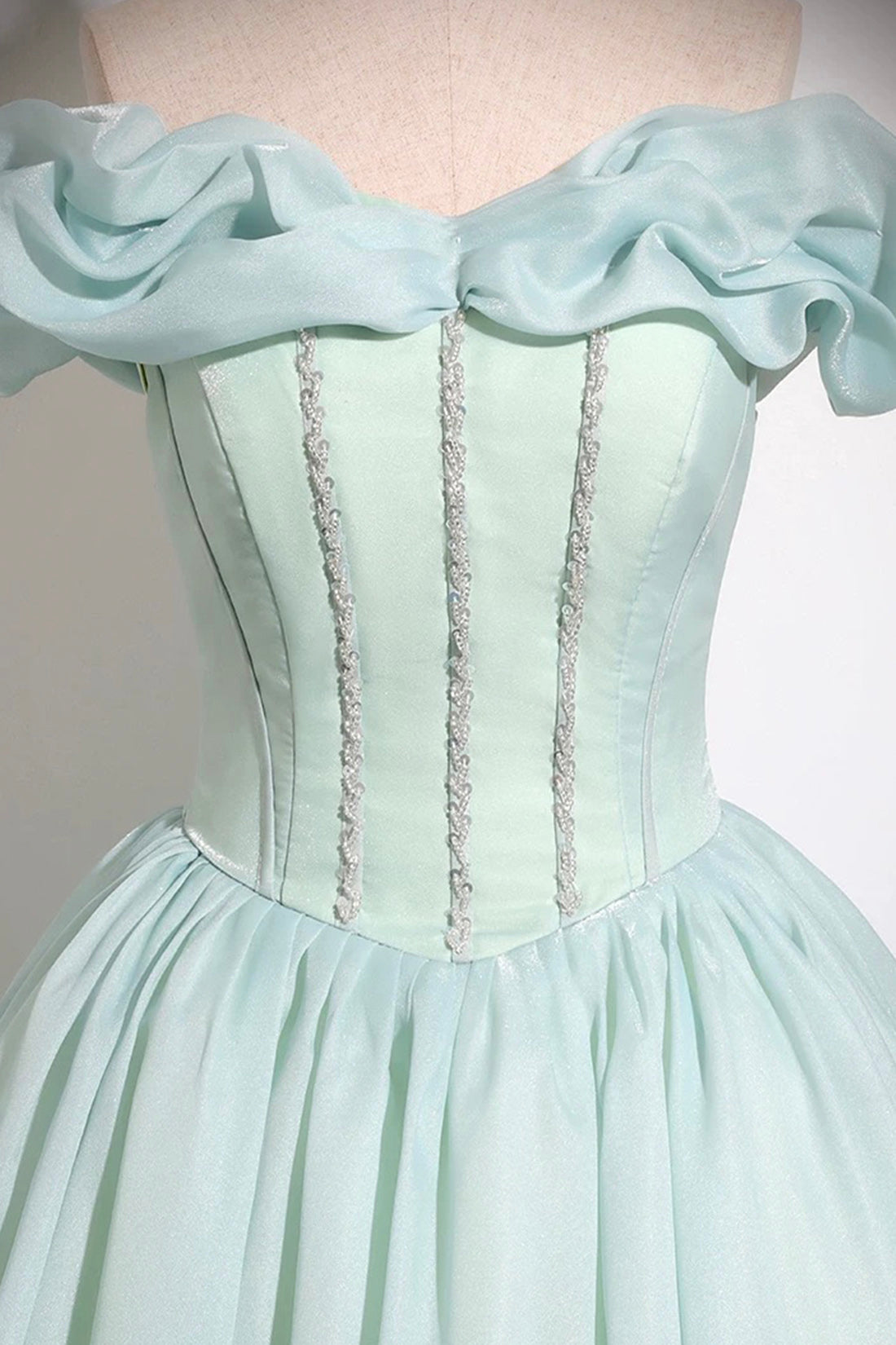 Mint Green Princess Ball Gown Beautiful Tulle Lace Up Prom Graduation Dress A-Line Off Shoulder Floor Length Party Dress