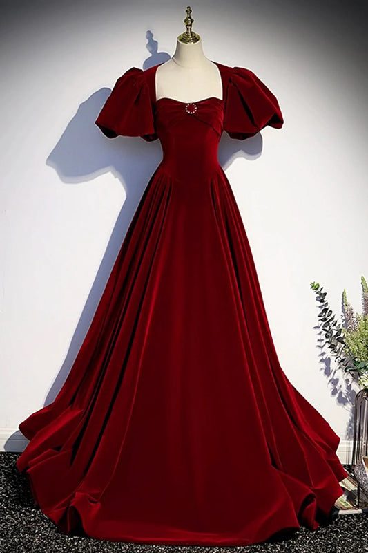 Burgundy Velvet Floor Length Evening Dress A-line Sweetheart Neckline Formal Prom Dress