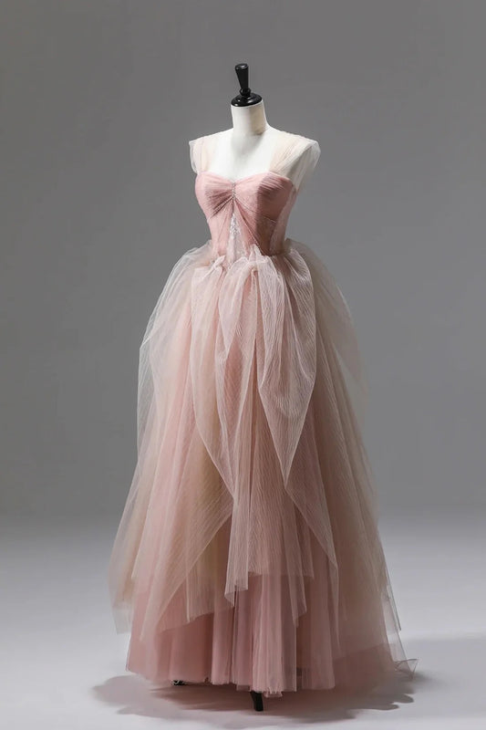 Charming Pink Dancing Prom Dress A-Line Princess Tulle Floor Length Formal Dress