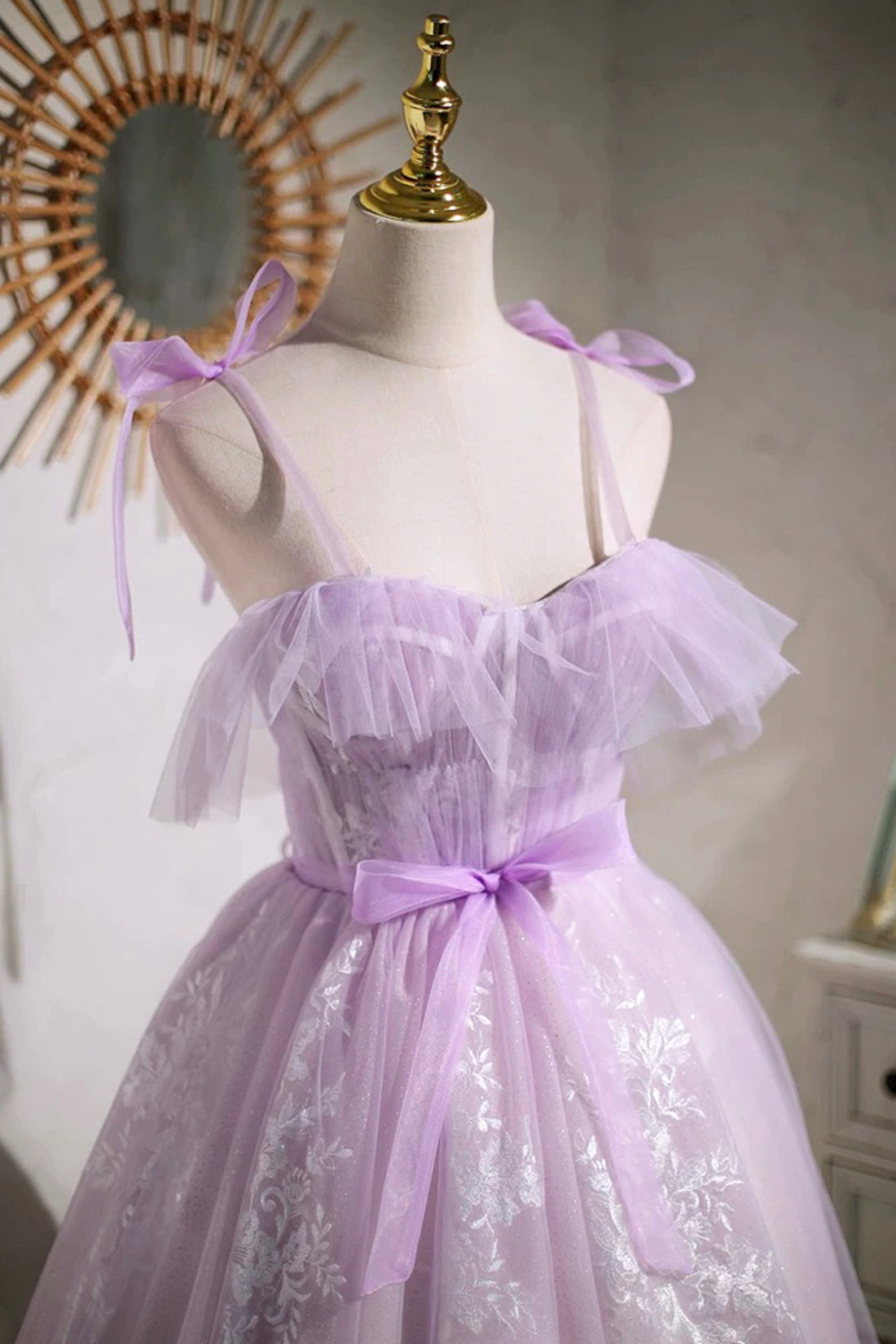 Gorgeous Purple Puffy Short Tulle Homecoming Dress Spaghetti Strap Purple Party Dress