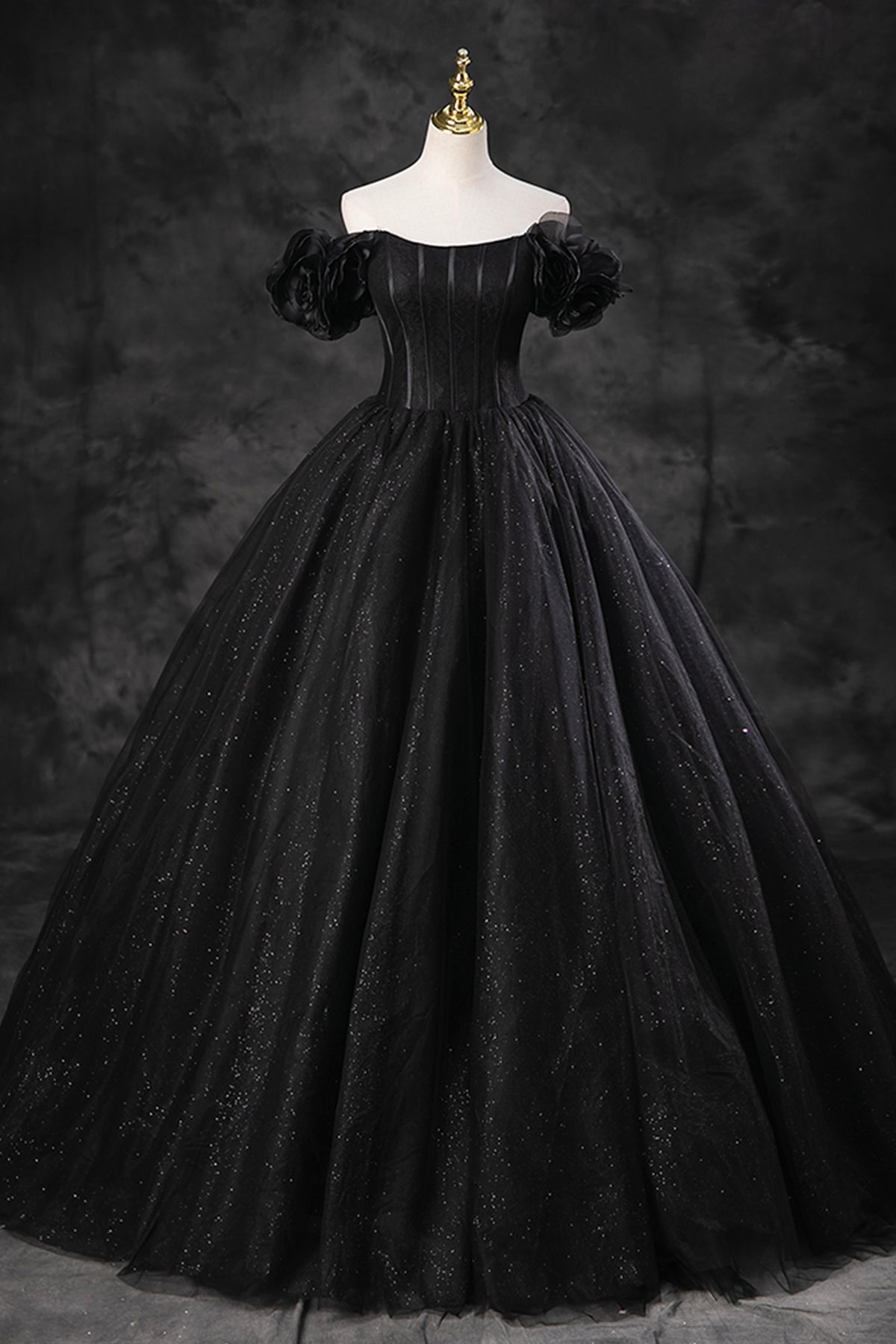 Black Corset Evening Dress Luxury Black Princess Formal Dress A-Line Glitter Tulle Sweet 16 Birthday Party Gown