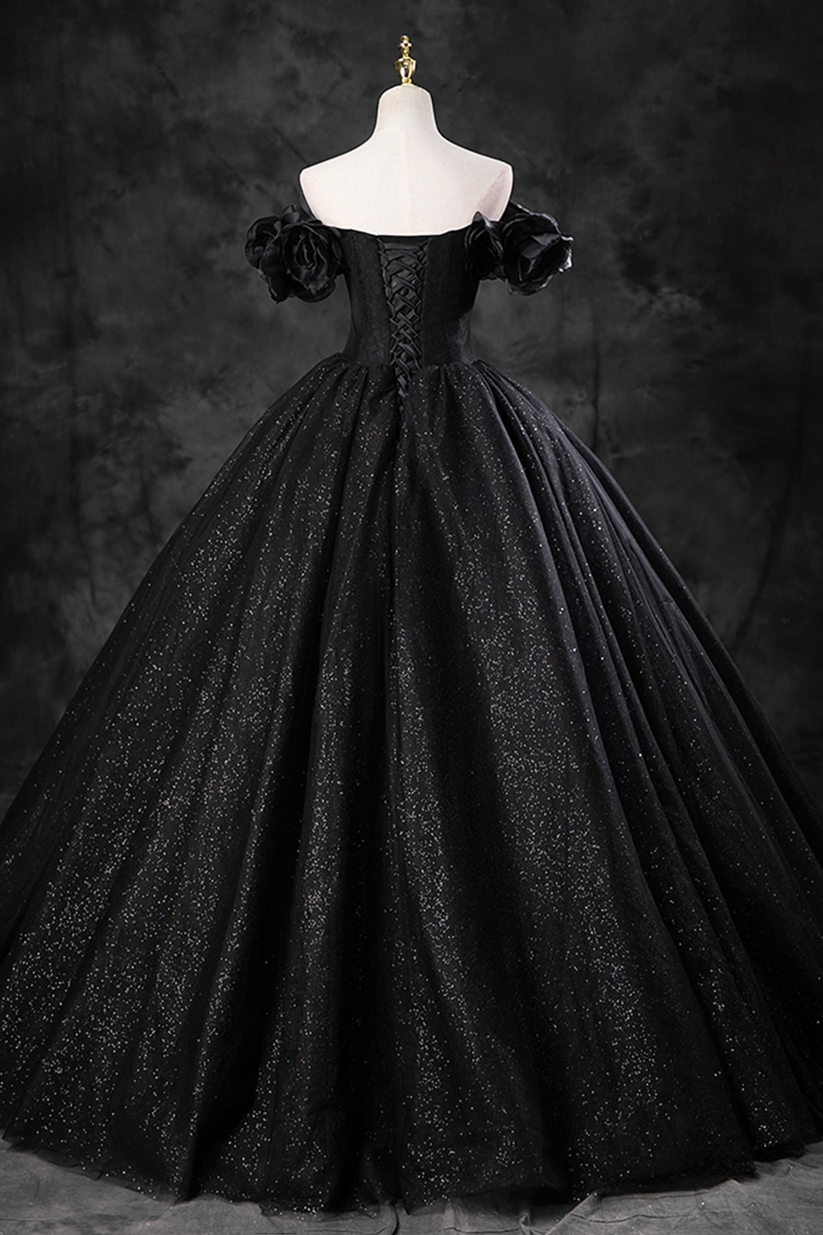 Black Corset Evening Dress Luxury Black Princess Formal Dress A-Line Glitter Tulle Sweet 16 Birthday Party Gown