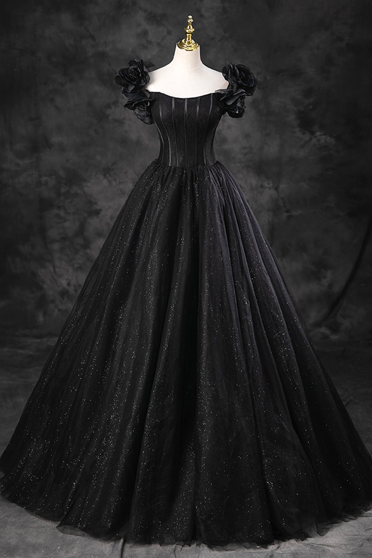 Black Corset Evening Dress Luxury Black Princess Formal Dress A-Line Glitter Tulle Sweet 16 Birthday Party Gown