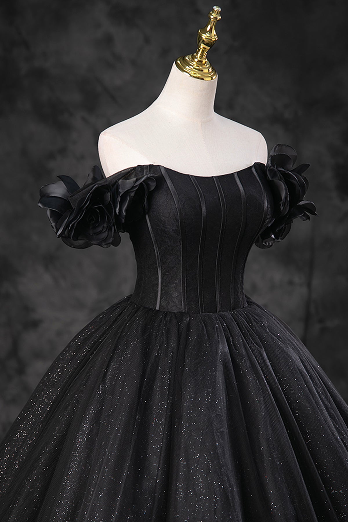 Black Corset Evening Dress Luxury Black Princess Formal Dress A-Line Glitter Tulle Sweet 16 Birthday Party Gown