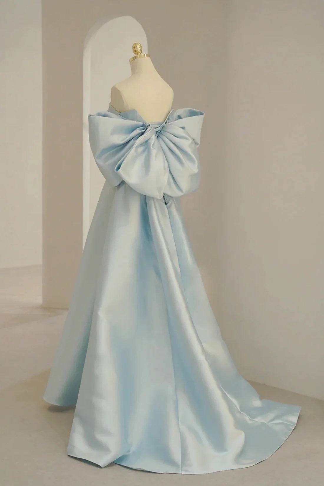 Charming Light Blue Satin Back Big Bow A-Line Evening Formal Dress Women's Party Dress