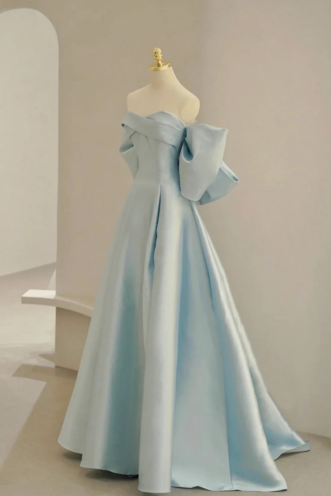 Charming Light Blue Satin Back Big Bow A-Line Evening Formal Dress Women's Party Dress