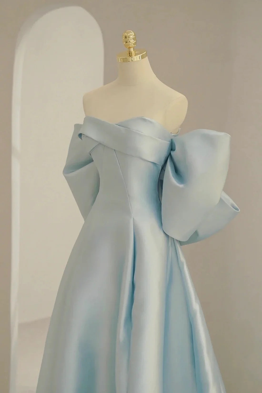 Charming Light Blue Satin Back Big Bow A-Line Evening Formal Dress Women's Party Dress