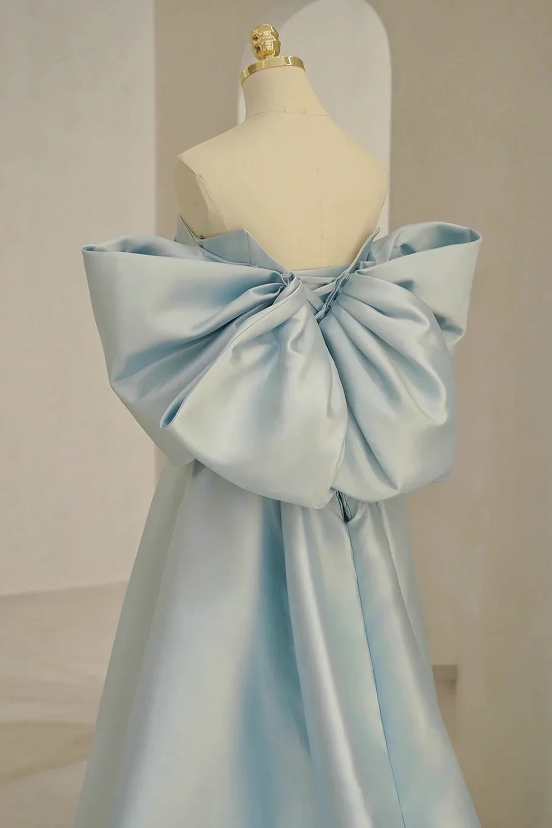 Charming Light Blue Satin Back Big Bow A-Line Evening Formal Dress Women's Party Dress