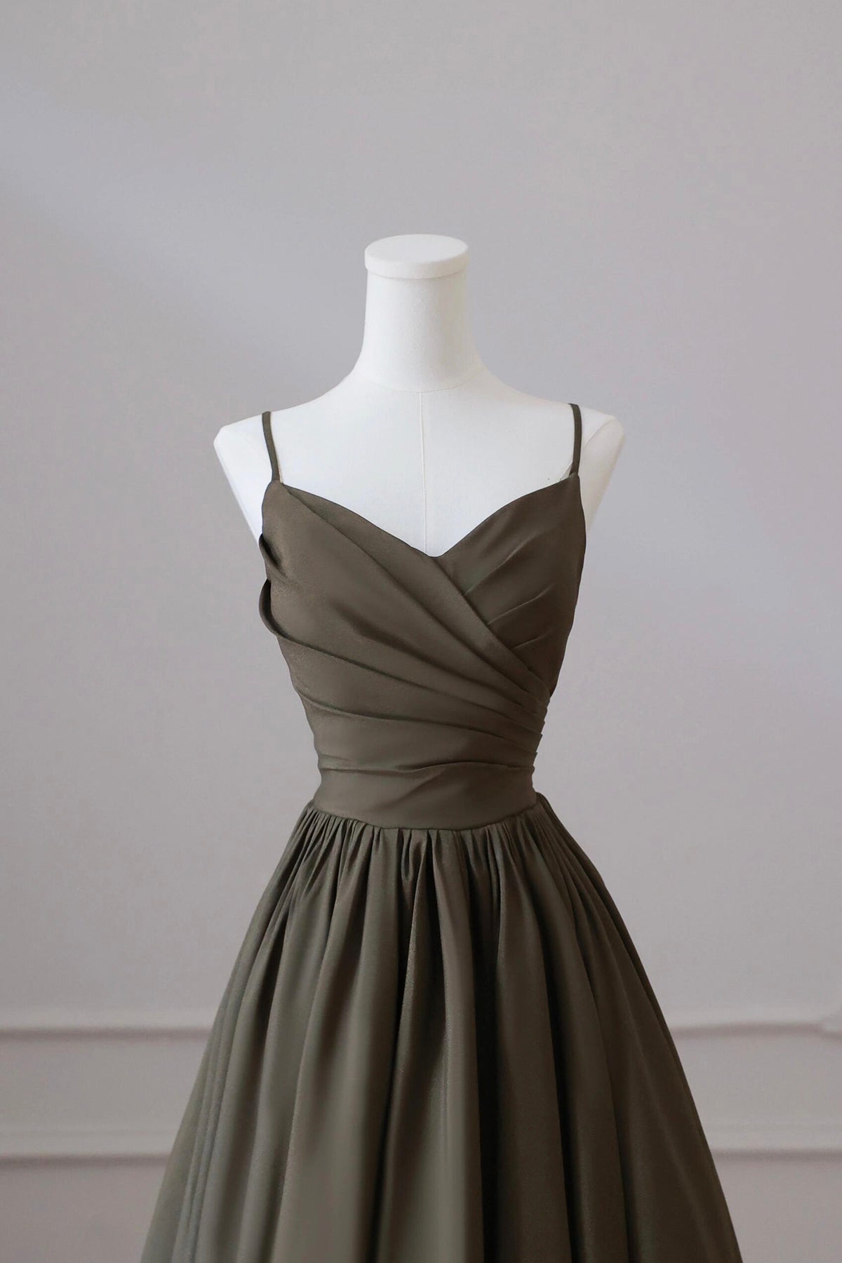 Olive Green V Neck Satin Floor Length Prom Dress A-Line Special Occasion Dress Party Dress