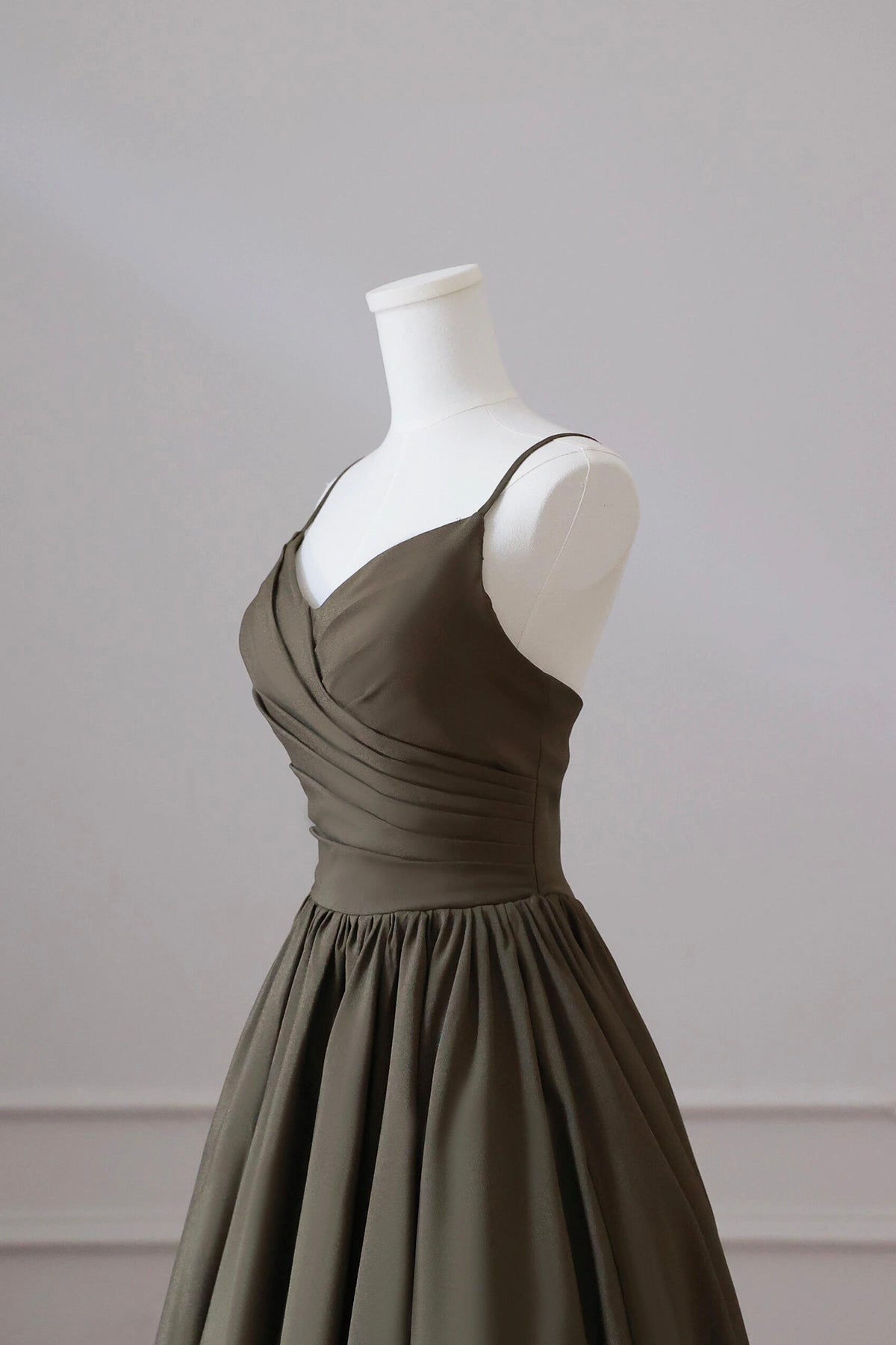 Olive Green V Neck Satin Floor Length Prom Dress A-Line Special Occasion Dress Party Dress