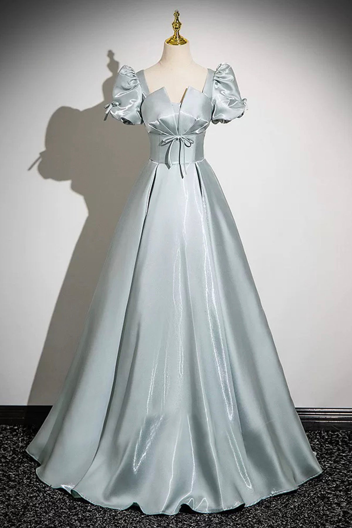 Ball Gown Beautiful Short Sleeve Floor Length Formal Dress A-Line Satin Princess Dress