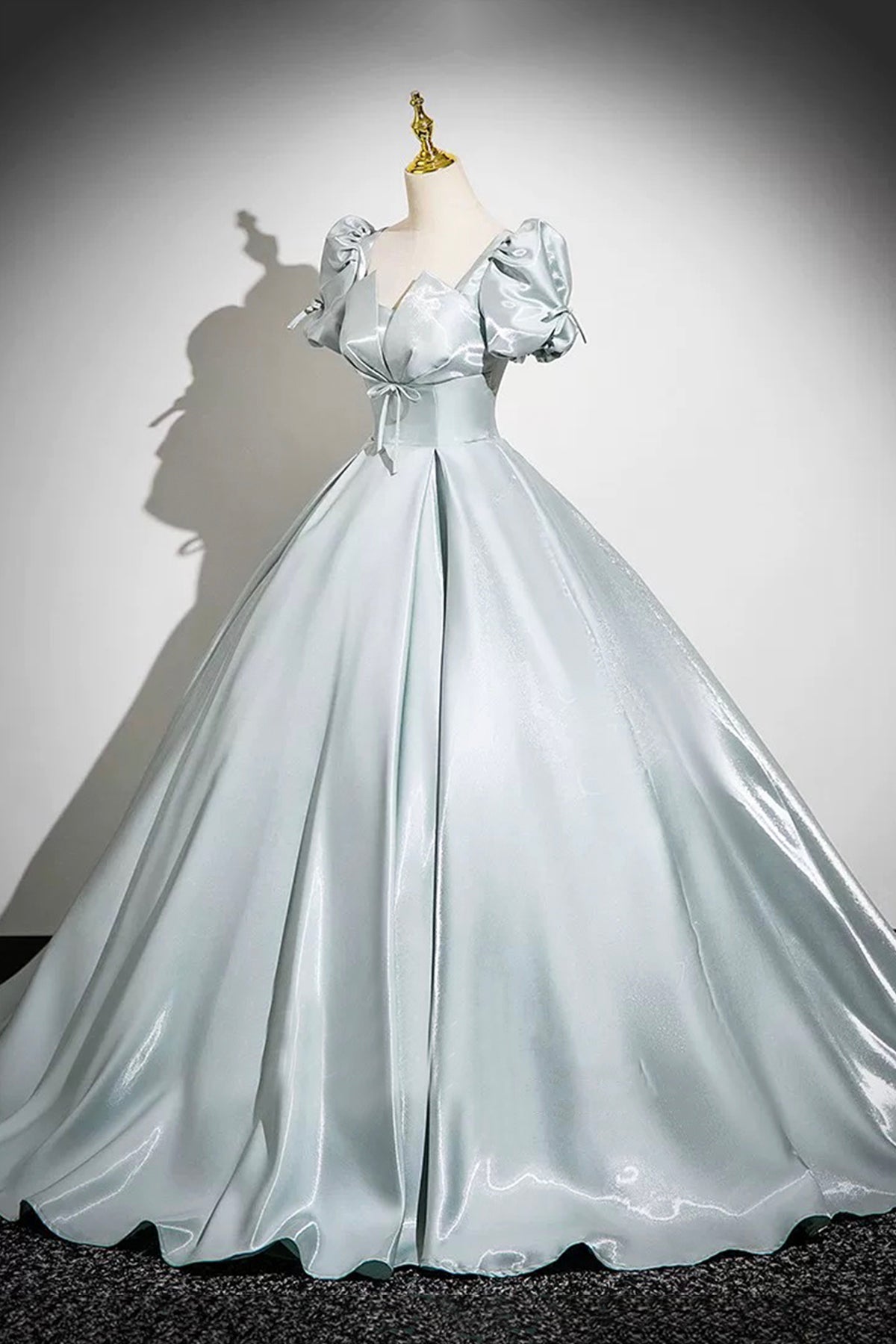 Ball Gown Beautiful Short Sleeve Floor Length Formal Dress A-Line Satin Princess Dress