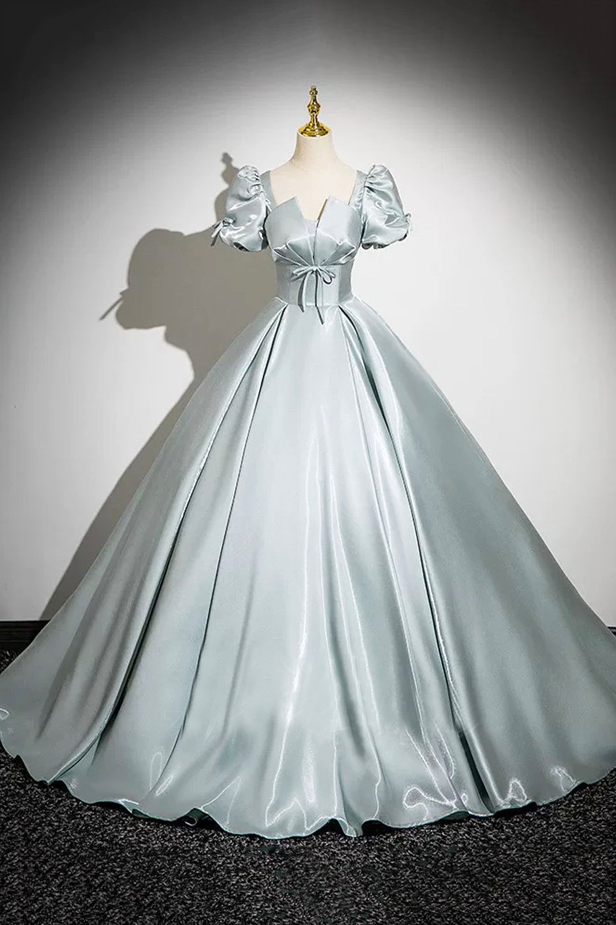 Ball Gown Beautiful Short Sleeve Floor Length Formal Dress A-Line Satin Princess Dress