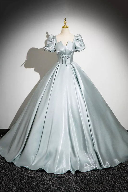 Ball Gown Beautiful Short Sleeve Floor Length Formal Dress A-Line Satin Princess Dress