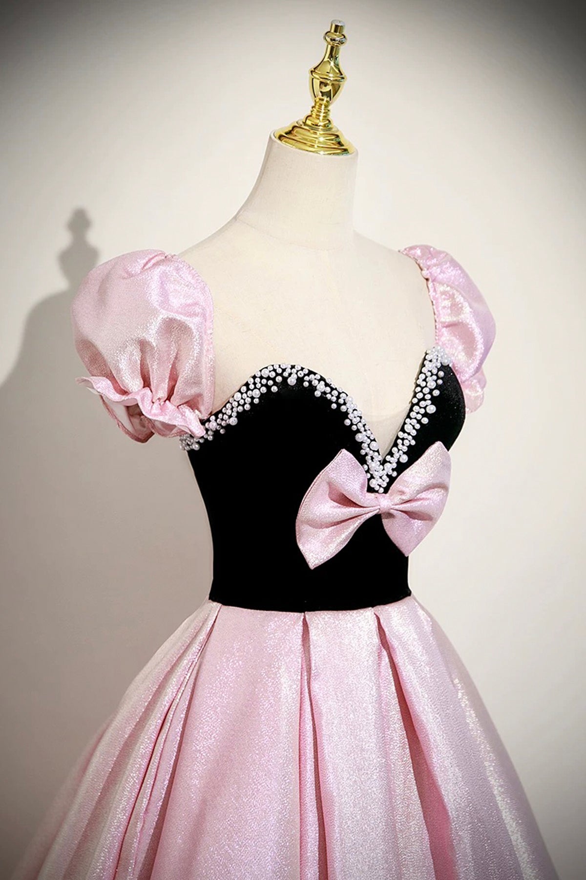 Pretty A-Line Party Dress Pink Satin Backless Evening Dress with Bow
