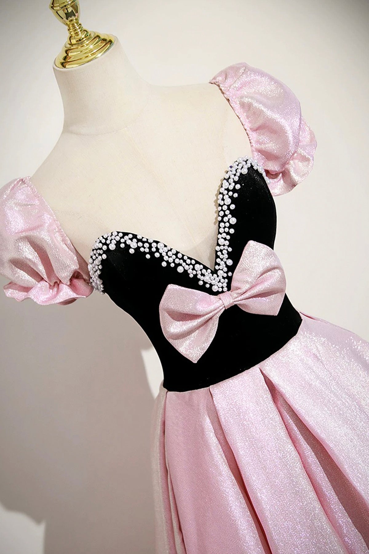Pretty A-Line Party Dress Pink Satin Backless Evening Dress with Bow