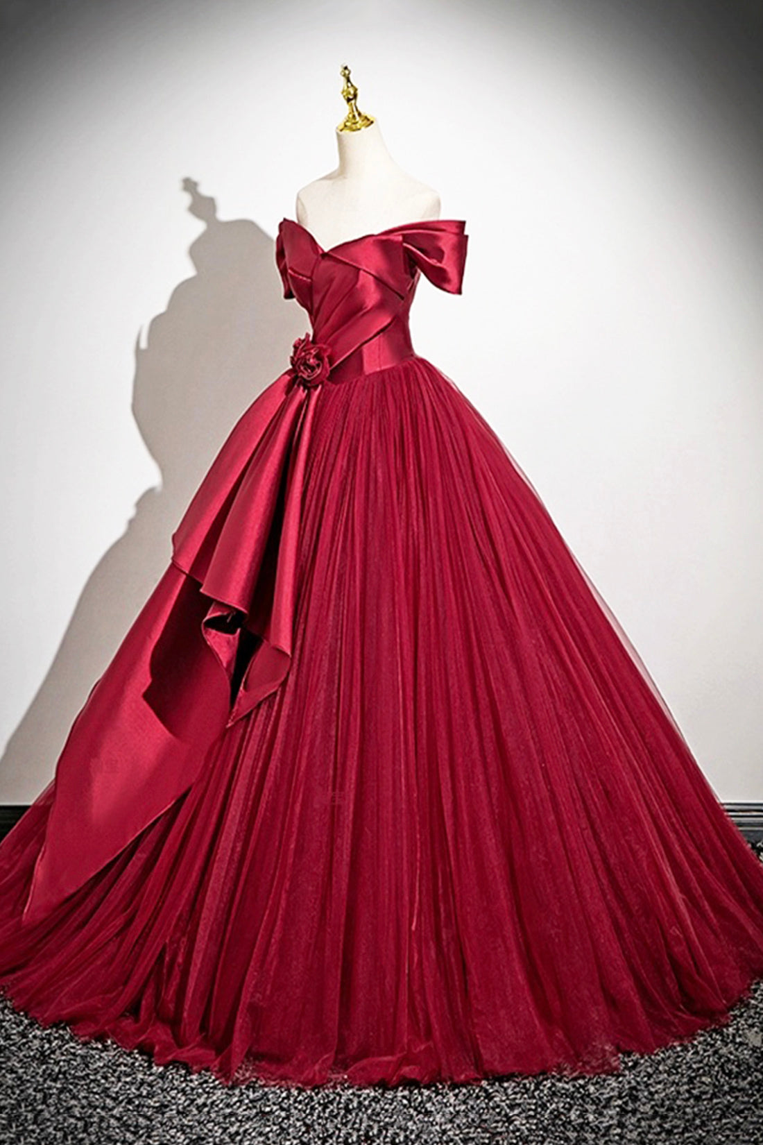 Ball Gown Dark Red A-Line Corset Floor Length Formal Dress Princess Evening Dress