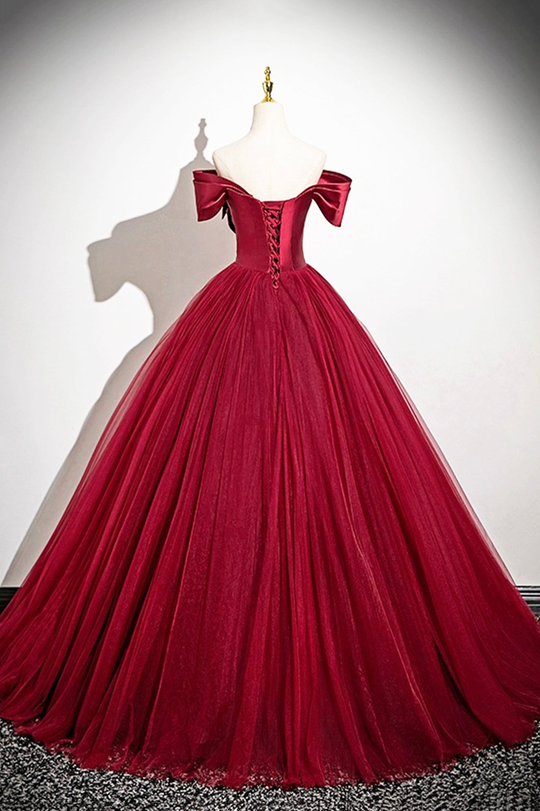 Ball Gown Dark Red A-Line Corset Floor Length Formal Dress Princess Evening Dress