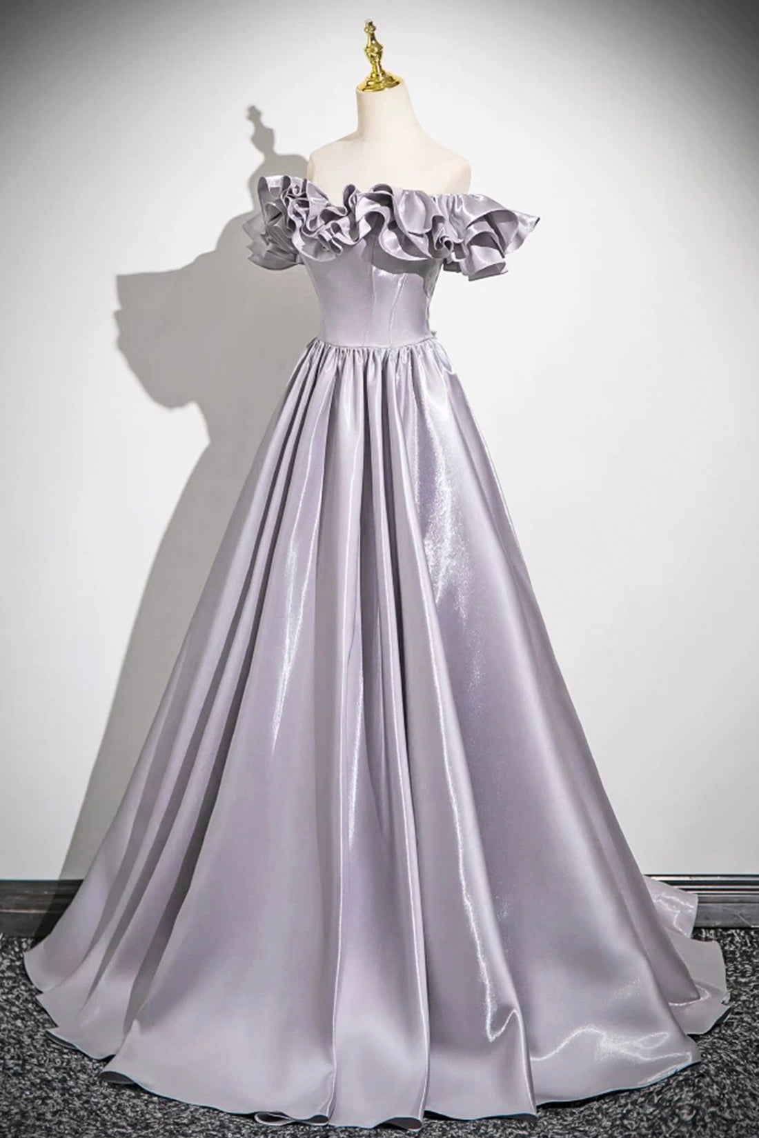 Lilac Satin Prom Dresses A-Line Off Shoulder Backless Floor-Length Fairy Prom Formal Dresses