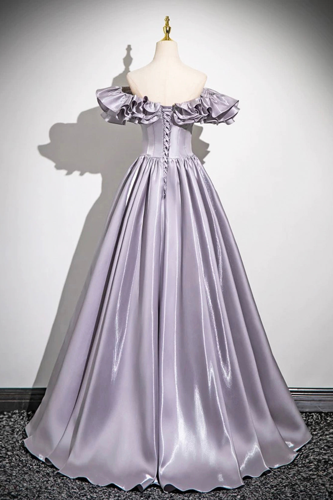 Lilac Satin Prom Dresses A-Line Off Shoulder Backless Floor-Length Fairy Prom Formal Dresses