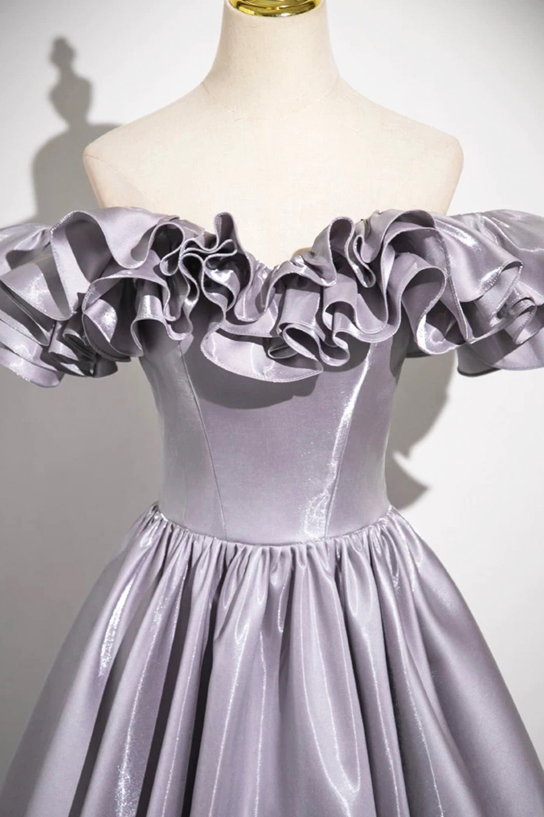 Lilac Satin Prom Dresses A-Line Off Shoulder Backless Floor-Length Fairy Prom Formal Dresses