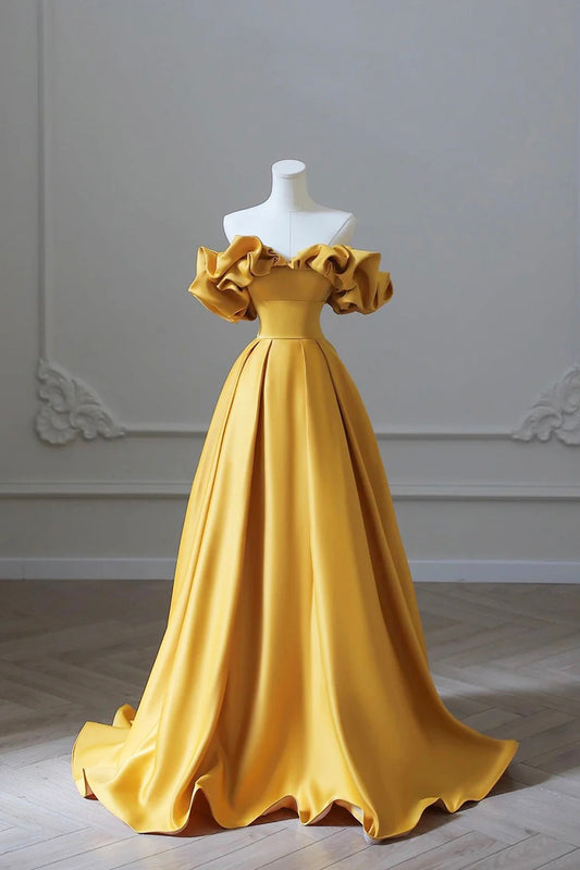 Charming Yellow Satin Floor Length A-Line Evening Formal Dress Women's Party Dress