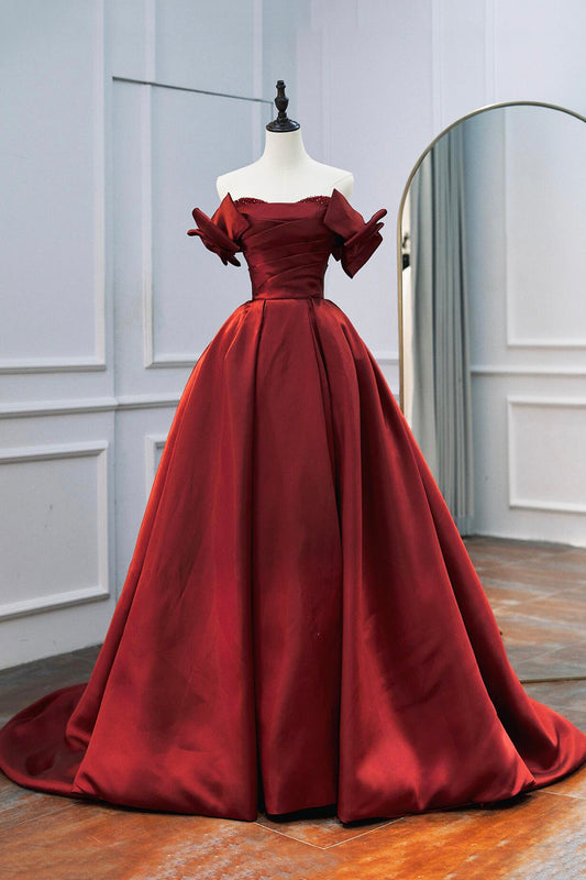 Burgundy Princess Dress A-Line Backless Off Shoulder Evening Formal Dress Women's Party Dress