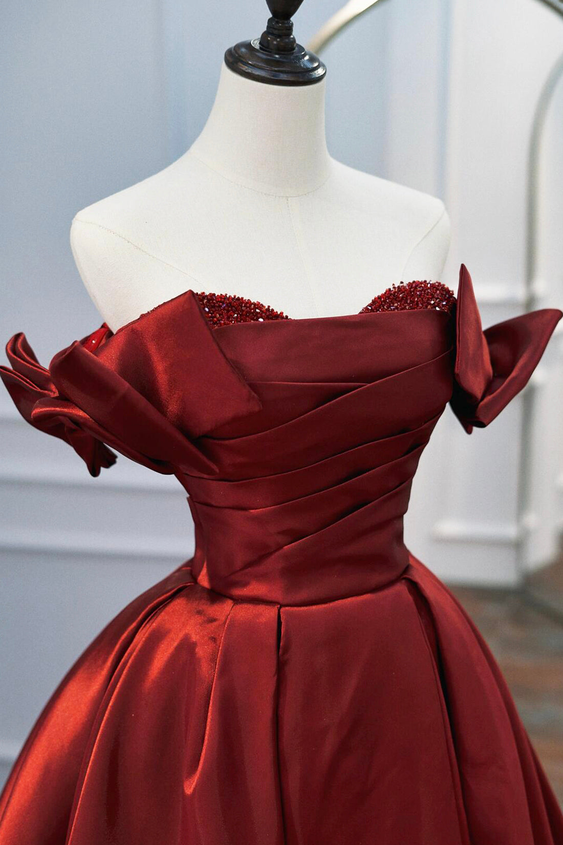 Burgundy Princess Dress A-Line Backless Off Shoulder Evening Formal Dress Women's Party Dress