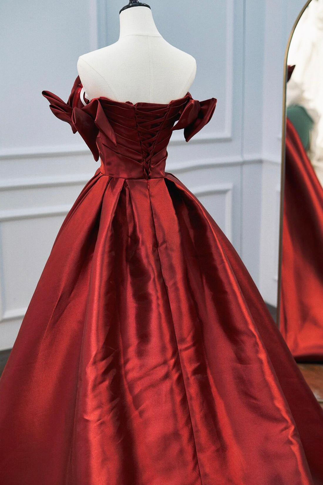 Burgundy Princess Dress A-Line Backless Off Shoulder Evening Formal Dress Women's Party Dress