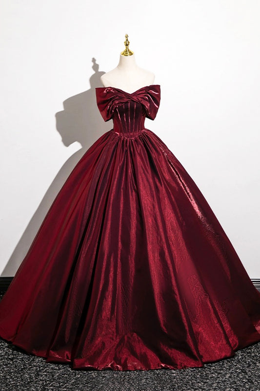 Burgundy Princess Dress A-Line Backless Off Shoulder Long Prom Formal Dresses