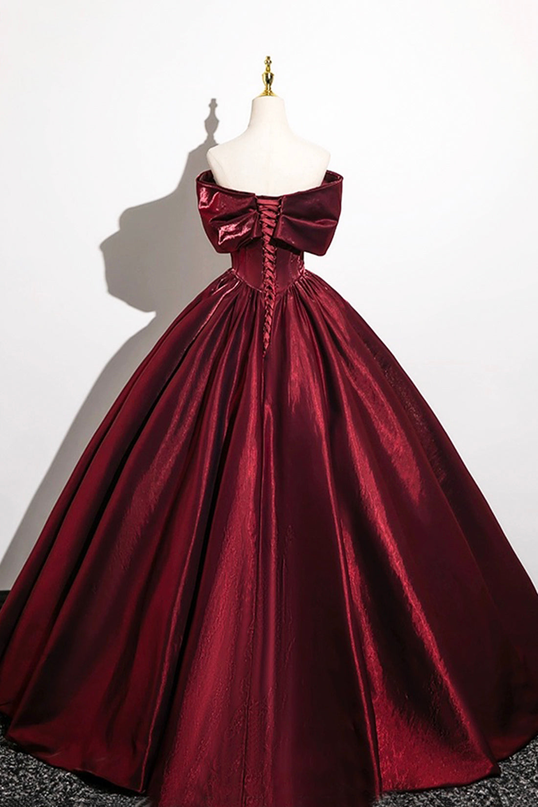 Burgundy Princess Dress A-Line Backless Off Shoulder Long Prom Formal Dresses