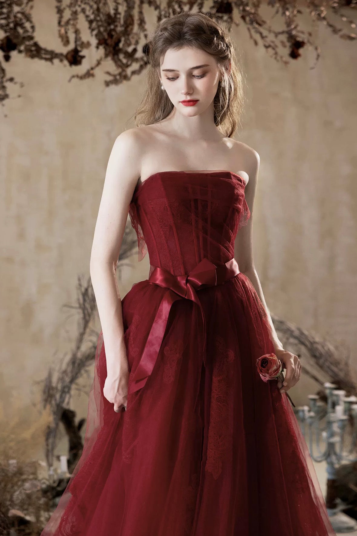 Burgundy Corset Evening Dress Burgundy Princess Formal Dress A-Line Tulle Birthday Party Gown