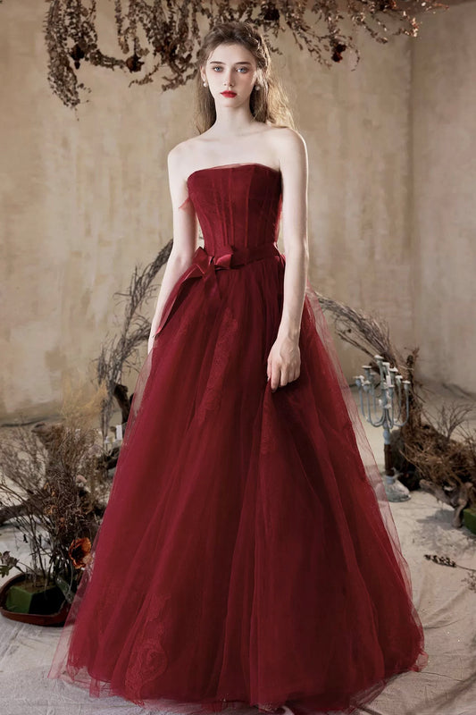 Burgundy Corset Evening Dress Burgundy Princess Formal Dress A-Line Tulle Birthday Party Gown