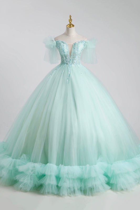 Ball Gown A-Line Corset Light Green Ruffles Ruffles Prom Princess Dress Sweet 16 Dress