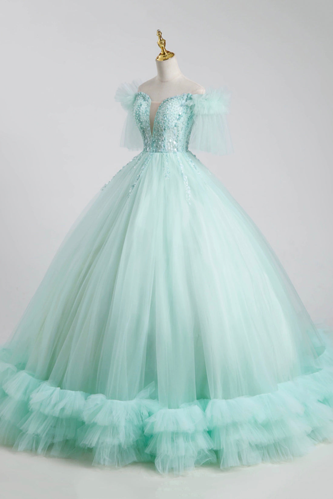 Ball Gown A-Line Corset Light Green Ruffles Ruffles Prom Princess Dres Elidress Ball Gown A-Line Corset Light Green Ruffles Ruffles Prom Princess Dres Elidress