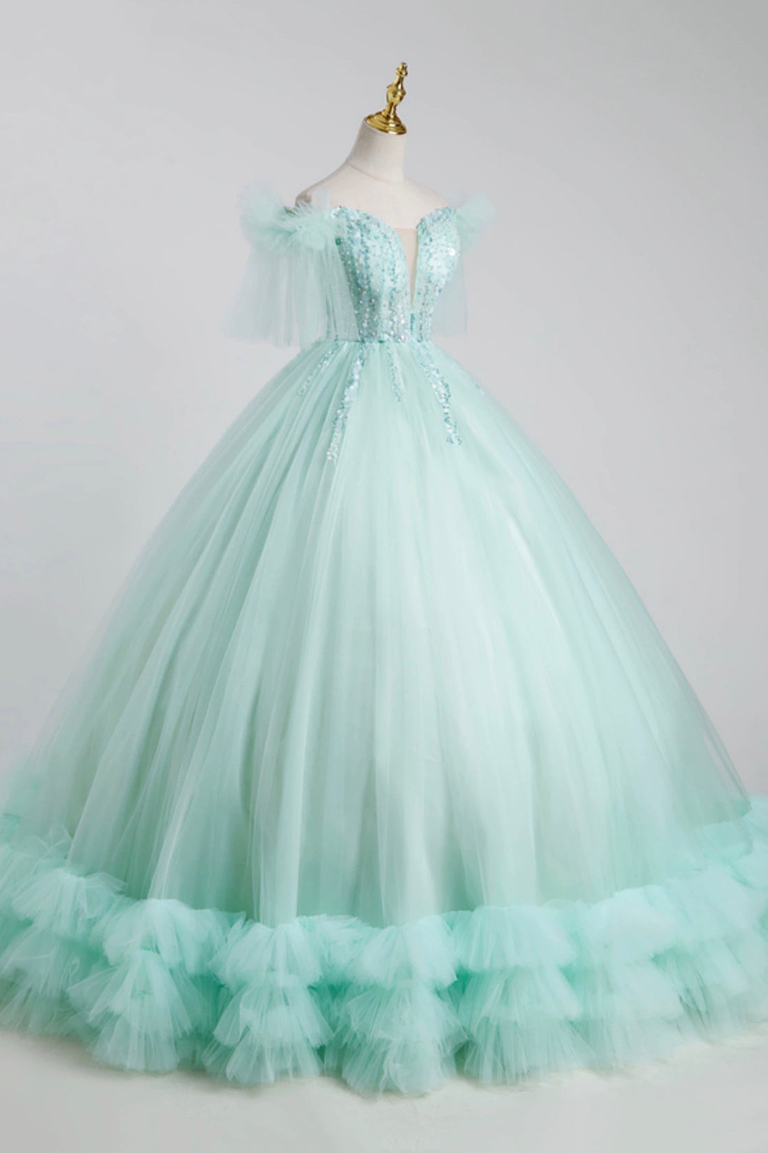 Ball Gown A-Line Corset Light Green Ruffles Ruffles Prom Princess Dress Sweet 16 Dress