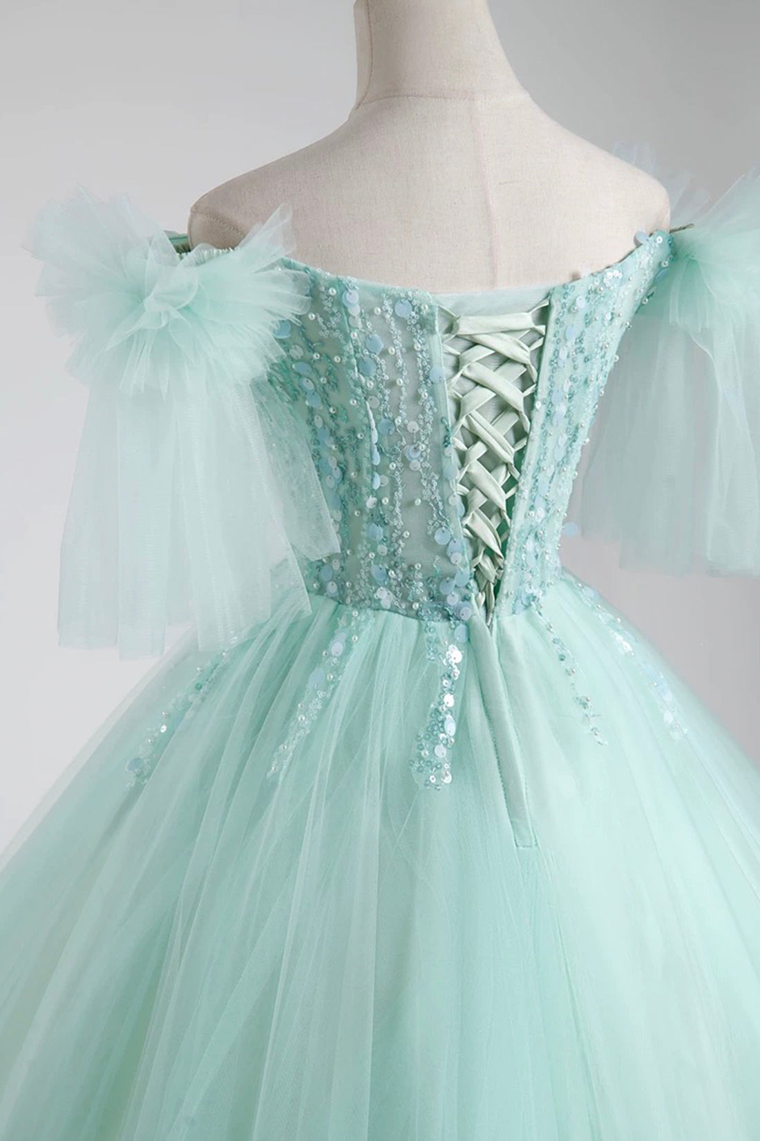 Ball Gown A-Line Corset Light Green Ruffles Ruffles Prom Princess Dress Sweet 16 Dress